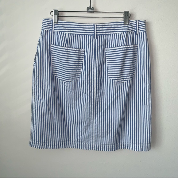 Talbots cotton skirt Womens 10 petite Front zip close Blue white stripe Pockets - Picture 3 of 10